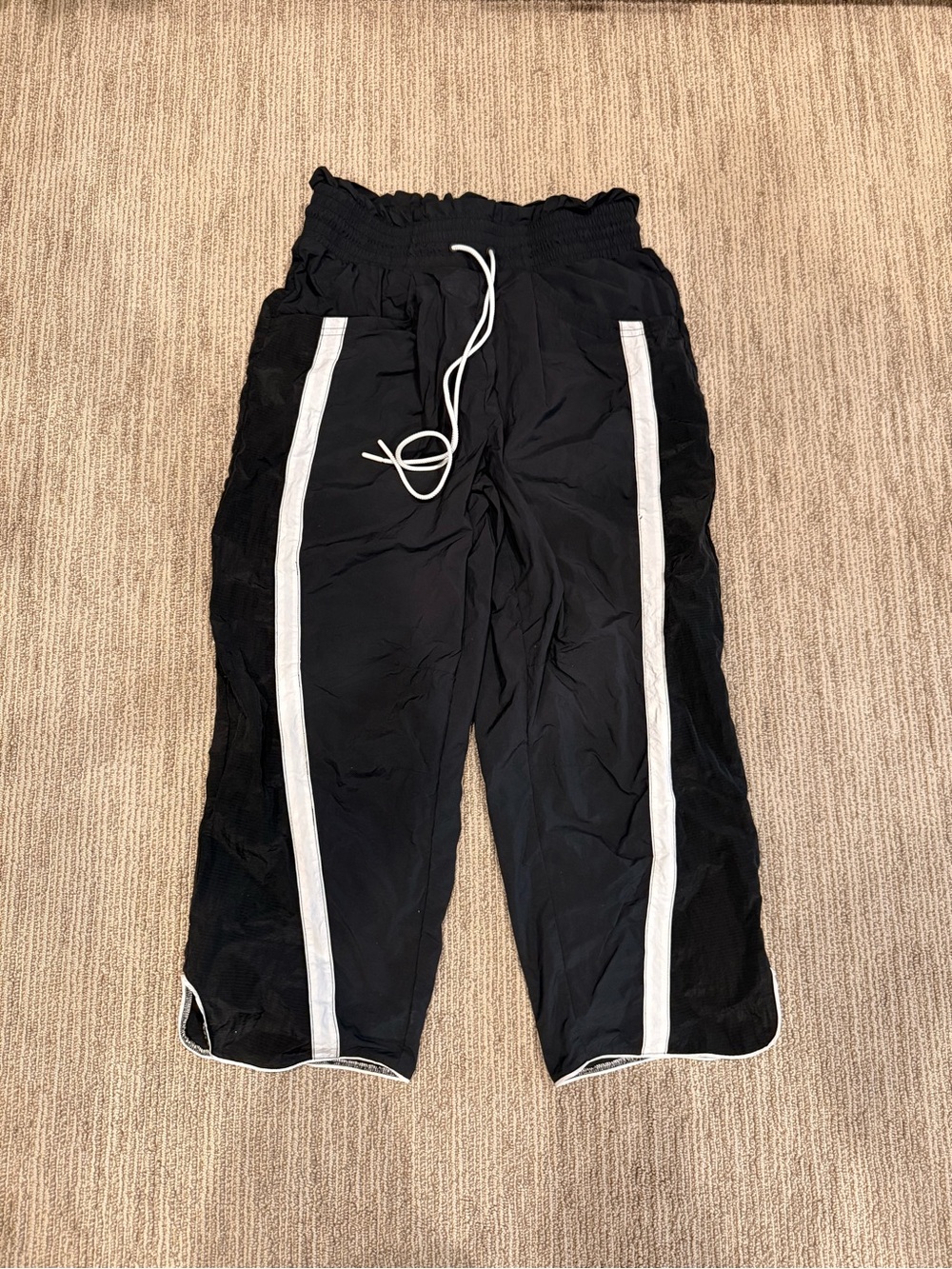 FP Movement by Free People Black Track Joggers with White Side Stripes